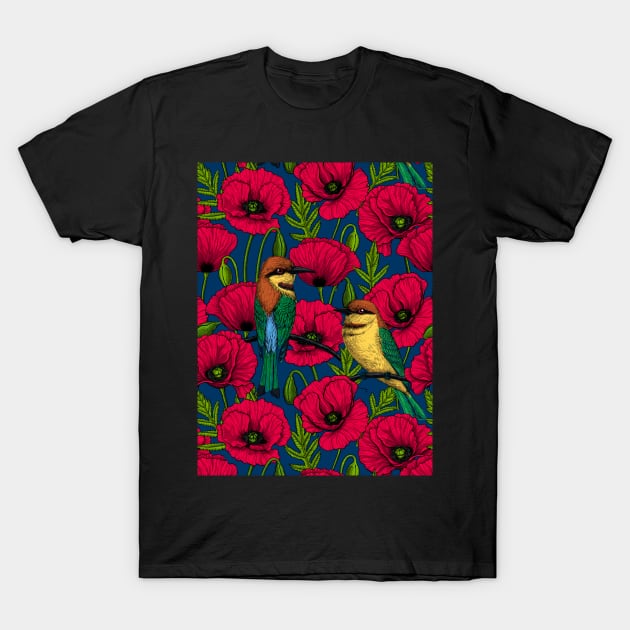 Bee eaters and poppies T-Shirt by katerinamk